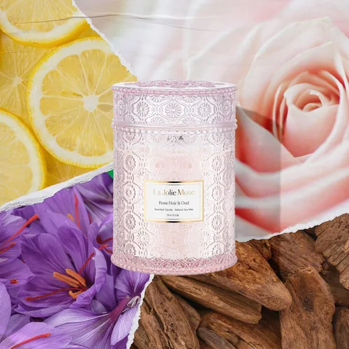 Miniatura 2 de La Jolie Muse - Vela Rose Noir & Oud - Limón, rosa y oud - Vela grande de 19 oz con mecha de madera, cera de soja natural y 90 h de combustión Rosa