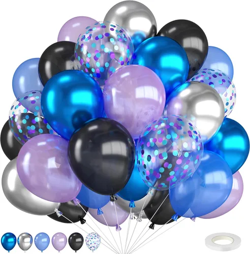 Miniatura 12 de Globos de látex azul marino, azul oscuro, verde y blanco, 12 pulgadas, con cinta para cumpleaños, baby shower, safari en la selva, decoraciones