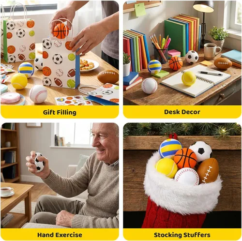 Miniatura 7 de MCPINKY 6 bolas de espuma para el estrés, 2.5 pulgadas, mini pelotas deportivas para apretar, baloncesto, fútbol, fútbol, tenis, voleibol, juguetes
