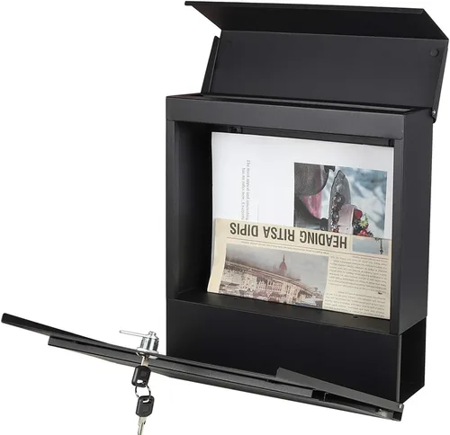 Miniatura 2 de Buzones con cerradura con llaves, buzón de correo montado en la pared al aire libre con gran capacidad, 14 3/10 x 4 1/10 x 13 pulgadas, negro