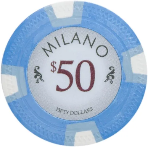 Claysmith Gaming Milano Casino - Fichas de póquer de arcilla de grado 0.35 oz, paquete de 50 Azul ($50 Light Blue)