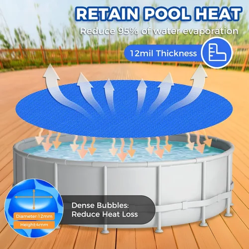 Miniatura 5 de Cubierta solar para piscina redonda de 6 pies para piscinas subterráneas de 6 a 24 pies, cubiertas de burbujas de calefacción térmica para bañera