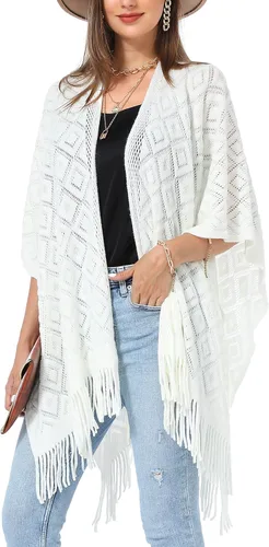 Miniatura 9 de Soul Young - Chal de punto para mujer, poncho con flecos y capa