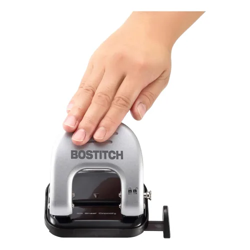 Miniatura 2 de Bostitch Office EZ Squeeze Reduced Effort Perforadora de 2 agujeros, 2 hojas, mango de bloqueo, color plateado (231)