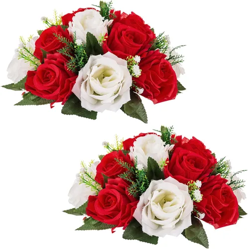Miniatura 51 de NUPTIO Centros de mesa de flores blancas para mesas: 6 piezas de arreglo de bolas de flores artificiales para fiesta de boda, rosa floral falsa