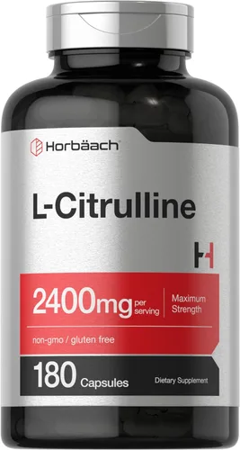 Horbaach L Citrulina Suplemento para hombres y mujeres | 2400 mg | 180 cápsulas | Máxima fuerza y forma libre | Sin OMG, sin gluten
