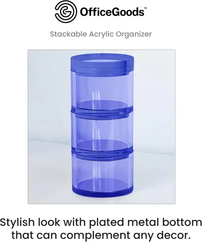 Miniatura 2 de OfficeGoods Soporte acrílico apilable de 3 niveles, elegante organizador de escritorio y almacenamiento para oficina o hogar, diseño redondo Plateado