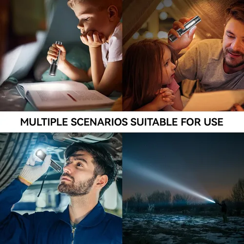 Miniatura 6 de VAVOFO Linterna LED, cuerpo de aluminio, linterna LED EDC púrpura - USB-C recargable, impermeable, enfoque de zoom, 3 modos, estroboscópico