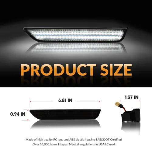 Miniatura 6 de Luces LED de señalización lateral para parachoques trasero, lámparas blancas de guardabarros para 2010-2014 Ford Mustang 2PCS, lente ahumada
