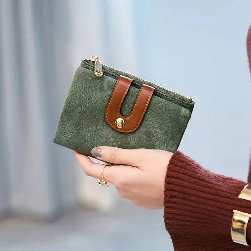 Miniatura 5 de AOXONEL Cartera pequeña de cuero plegable Rfid para mujer, con cremallera, bolsillo para tarjeta de identificación, delgada, compacta y delgada