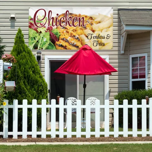 Miniatura 3 de Vinyl Banner Multiple Sizes Chicken Tenders & Fries A Restaurant & Food Outdoor Weatherproof Industrial Yard Signs Golden 4 Grommets 12x30Inches