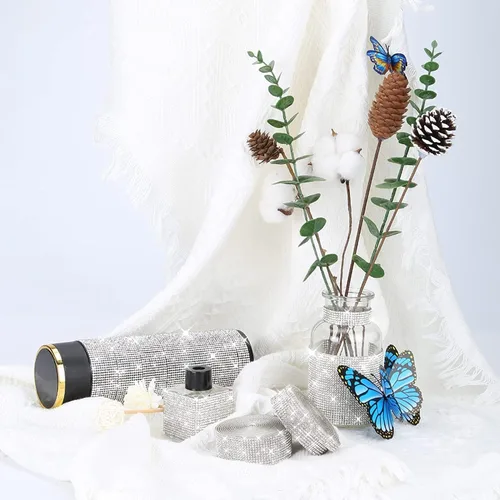 Miniatura 8 de 3 rollos de cinta de diamantes de imitación, 3 tamaños, tiras de diamantes de imitación autoadhesivas, cintas de diamantes de imitación de cristal