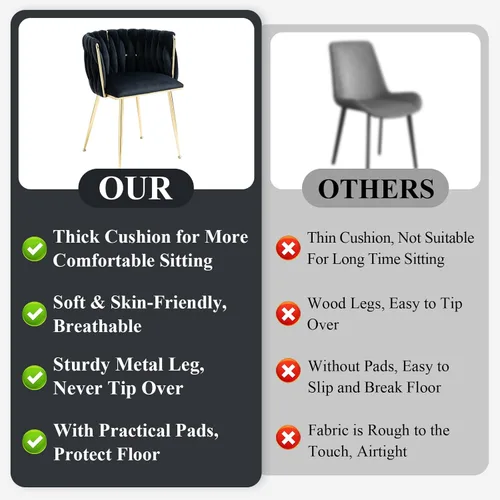 Miniatura 7 de NIOIIKIT Sillas de Comedor Modernas de Terciopelo Sillas de Acento Tejidas a Mano Sillas de Sala de Estar Silla Tapizada con Patas de Metal Dorado