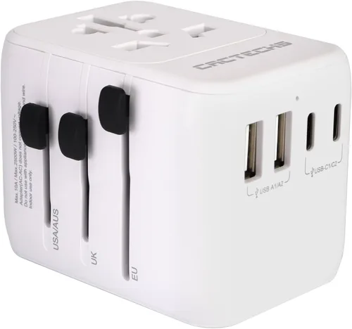 Adaptador de enchufe internacional todo en uno Adaptador de viaje universal con protector de sobretensiones y PD 35W Dual USB 3 Tipo C Puertos