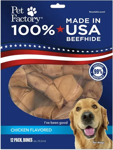 Miniatura 8 de Pet Factory Golosinas masticables para perros, 100% fabricadas en Estados Unidos, huesos anudados de 6 pulgadas, sabor a carne, 12 unidades/1 paquete