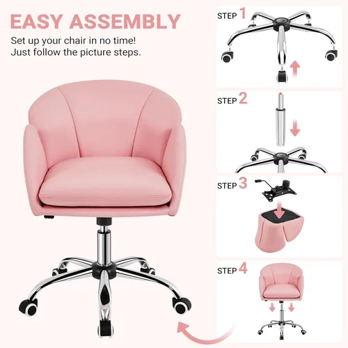 Miniatura 7 de Yaheetech Silla de escritorio linda con diseño de pétalos, silla de oficina en casa, silla giratoria de piel tapizada, silla de tocador de rosado