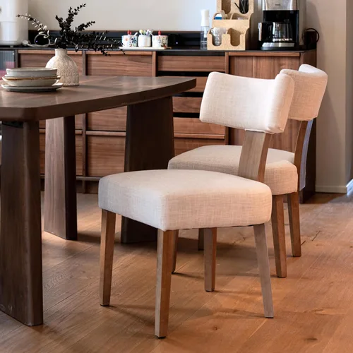 Miniatura 9 de Juego de 2 sillas de comedor de madera negra, sillas tapizadas de lino beige para cocina y comedor con respaldo medio, sillas laterales modernas