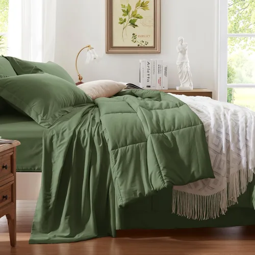 Miniatura 2 de Anluoer Juego de cama en una bolsa de 5 piezas tamaño individual, color verde oliva con sábanas, juegos de ropa de cama para todas las estaciones 05