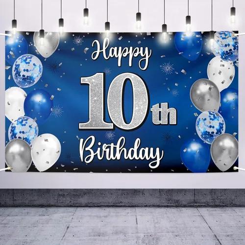Miniatura 92 de Decoraciones de Feliz 11º Cumpleaños, Globo Azul y Plateado Grande Pancarta de Fondo de Cumpleaños, Brindemos por Once Años Suministros de Fiesta