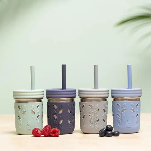 Miniatura 2 de Elk and Friends Pajitas de silicona reutilizables para adultos y niños con tapón para tarros o vasos Mason de 8 y 10 onzas, paquete de 8 pajitas
