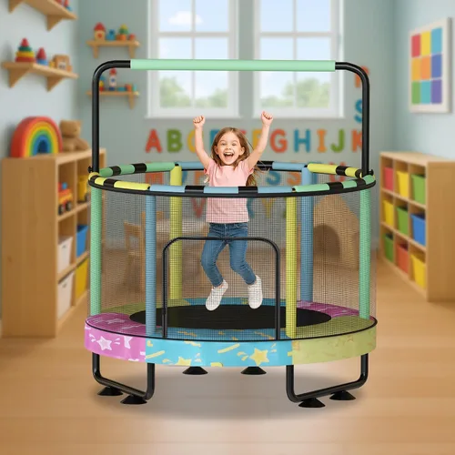 Miniatura 2 de Lamerge Kids Trampoline, Toddler Bouncing Trampoline with Safety Enclosure Net, ASTM-Approved, 500lbs Capacity, Ages 1-8, Adjustable Handrail