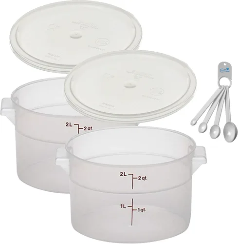 Lumintrail Cambro Recipiente Redondo de Almacenamiento de Alimentos de 2 Cuartos, Paquete de 2 Translúcido, con Tapa Translúcida, Incluye Juego de