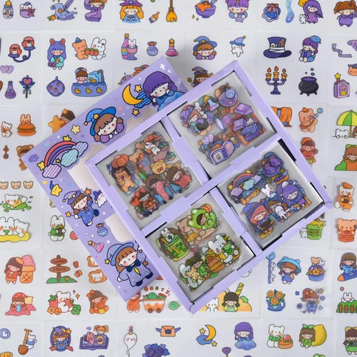 Miniatura 7 de Adhesivos de osos de dibujos animados kawaii lindos - 100 hojas, conejo transparente, suministros de PET para diario, calcomanías para calendario