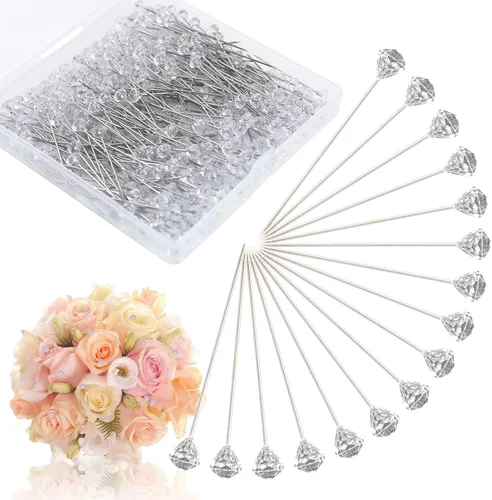 300 alfileres de ramillete transparente de 1.5 pulgadas con cabezas de cristal, diamantes de imitación, alfileres florales ideales para decoración