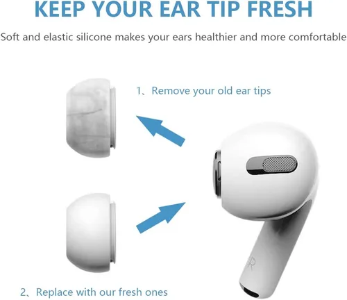 Miniatura 5 de SIXFU 3 pares de almohadillas de repuesto compatibles con AirPods Pro y AirPods Pro 2, puntas de silicona actualizadas, incluyendo cepillo limpiador