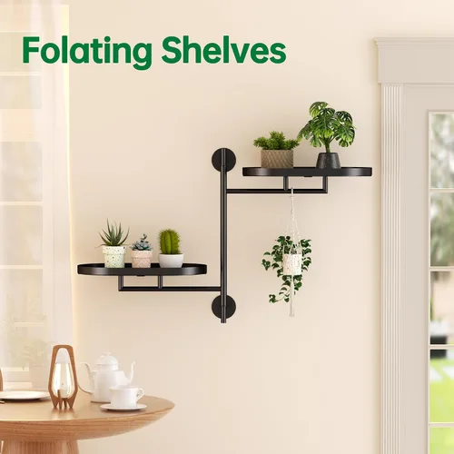Miniatura 7 de Estantes giratorios de ventana para múltiples plantas en interiores, soporte de esquina de metal de 2 niveles negro soporte flotante para pared
