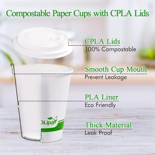 Miniatura 2 de ECOLipak 200 tazas de café de papel compostables de 8 onzas, tazas de café desechables biodegradables con tapa CPLA, tazas de bebida caliente 8 oz