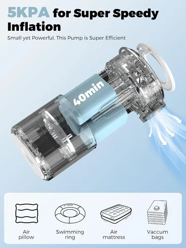 Miniatura 3 de Qunature - Mini bomba eléctrica portátil para inflables con batería de 1500 mAh, luz de campamento, recargable, USB, desinflado para colchón de cama