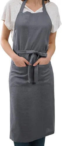 Miniatura 9 de Amazhiyu Delantal de cocina de lino puro con bolsillos para mujeres y hombres, cocinero, barbacoa, manualidades