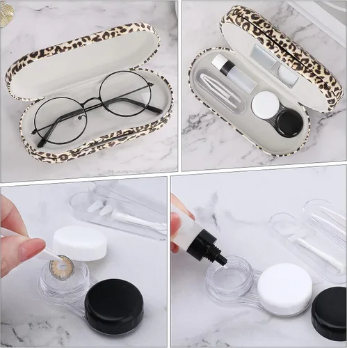 Miniatura 7 de MoKo Estuche Doble para Anteojos, Estuche para Lentes de Contacto con Espejo y Pinzas Removedoras, 2 en 1 de Doble Cara Portátil Caja Porta Lentes