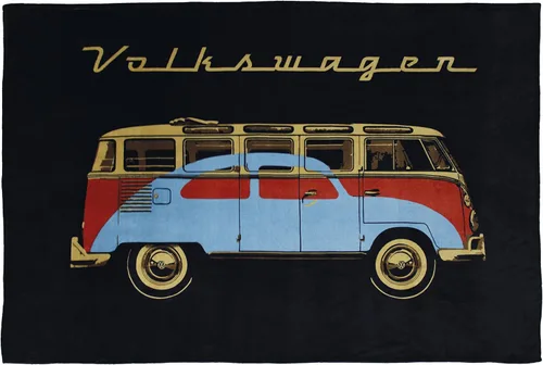 BRISA VW Collection - Manta de forro polar suave y esponjosa de Volkswagen T1 con diseño de autobús y escarabajo (59.1 x 78.7 in/59 x 78.7