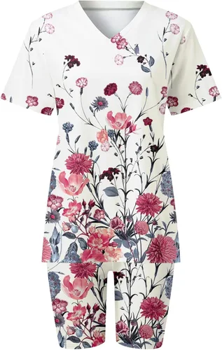 Miniatura 4 de 2 Piece Outfits for Women Dressy Short Sleeve T-Shirt Tops and Bottom Set High Waisted Floral Print Travel Outfits for Women