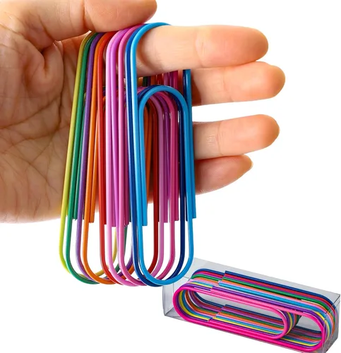 Miniatura 10 de Clips de papel de 4 pulgadas, 30 piezas de clips de papel jumbo de 100 mm, clips de papel multicolores gigantes de metal con revestimiento de vinilo