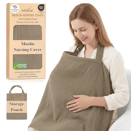 Funda y chal de lactancia 100% algodón orgánico, 43 x 28 pulgadas, funda de delantal de lactancia materna transpirable con cuello de arco para
