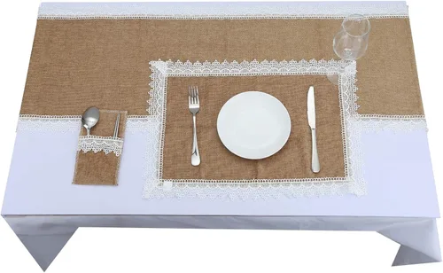 Miniatura 5 de rockcloud Camino de mesa de encaje de 15 x 75 pulgadas, bolsa de vajilla para decoración de banquetes de boda, Navidad, decoración de mesa de fiesta