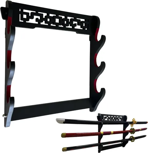 Miniatura 8 de Soporte de espada katana con montaje en pared - Expositor de espada samurái de 8 niveles, soporte de pared para wakizashi y tanto, soporte