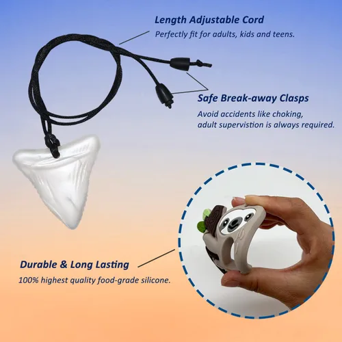 Miniatura 4 de Collares masticables para niños sensoriales, paquete de 6 collares masticables de silicona para niños y niñas con TDAH autismo, ansiedad, juguetes