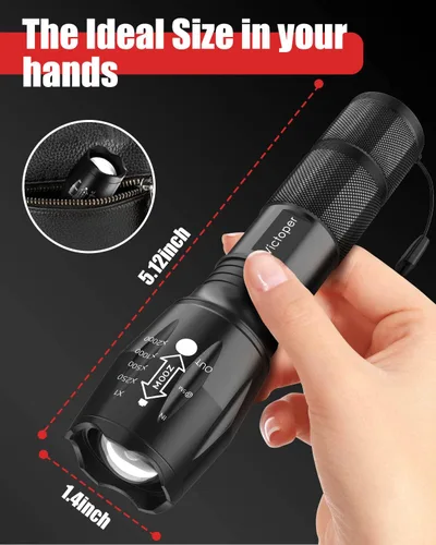 Miniatura 5 de Victoper Linterna LED Paquete de 6, Linternas Tácticas Brillantes de 2000 Lúmenes de Alto Lumen con 5 Modos, Linterna con Zoom de Enfoque Negro