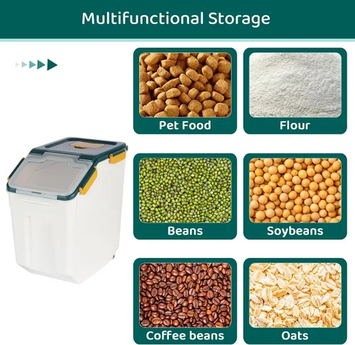 Miniatura 6 de Recipiente de almacenamiento de arroz de 25 libras, contenedor grande de harina para el hogar, dispensador hermético de cereales de grano