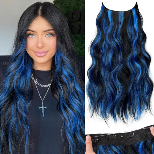 Miniatura 43 de KooKaStyle - Extensiones de cabello con hilo invisible, diadema transparente, ajustables, 4 clips fijadores, cabello largo y ondulado de 12