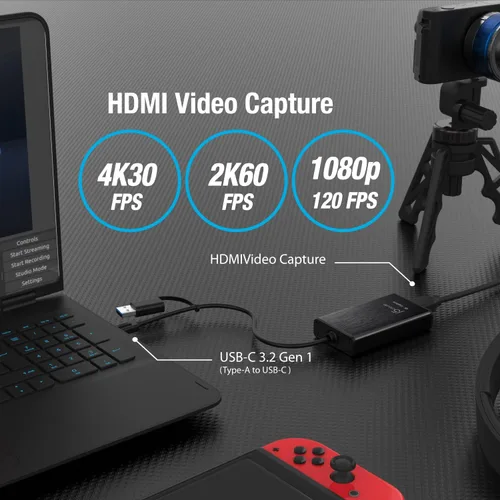 Miniatura 2 de j5create Tarjeta de captura de video HDMI 4K, enlace de cámara DSLR, adaptador de captura de juegos para juegos en vivo, transmisión, transmisión