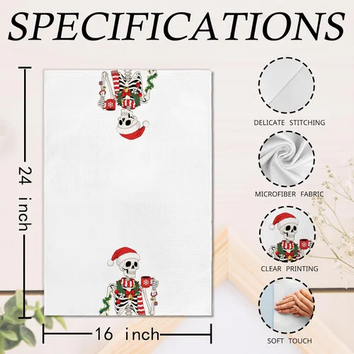 Miniatura 7 de Divertidas toallas de cocina de esqueleto navideño, toallas de mano góticas de Navidad para decoración de baño, rústico, retro, espeluznante