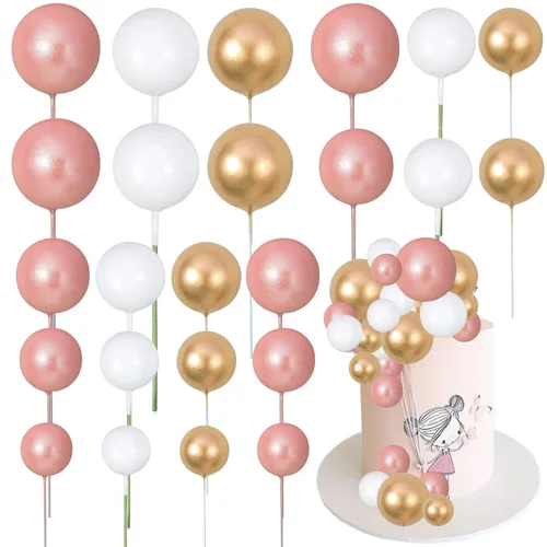 Miniatura 12 de Gyufise 30 Piezas Bolas Topper para Pastel DIY Insertables para Pastel Palillos de Bolas para Pastel Topper para Cupcakes para Fiesta de Cumpleaños