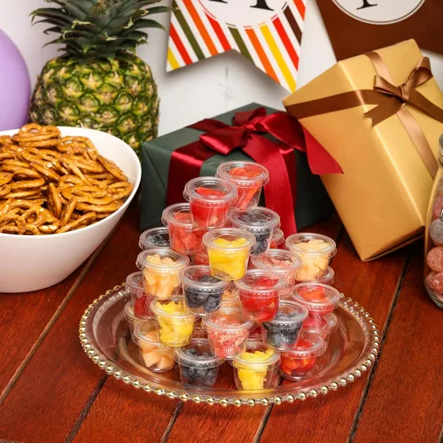Miniatura 6 de VITEVER [130 Juegos - 1 Oz] Vasos para Shots de Gelatina, Recipientes Pequeños de Plástico con Tapas, Vasos Herméticos y Apilables para Porciones