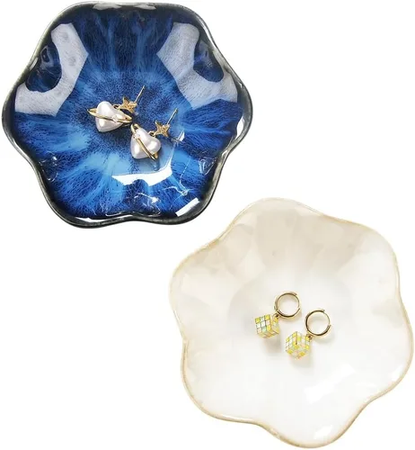 2 platos con forma de hoja de loto, cuenco pequeño para llaves, bandeja de cerámica para joyas, organizador de collares, aretes para mamá, amiga,