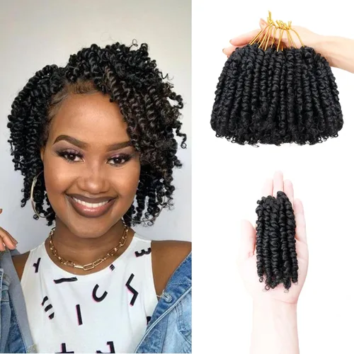 Cabello de Ganchillo Pre-Retorcido Passion Twist para Mujeres Negras y Niños, Cabello Passion Twist Pre-Enrollado Trenzas Bohemias 4 Pulgadas 8